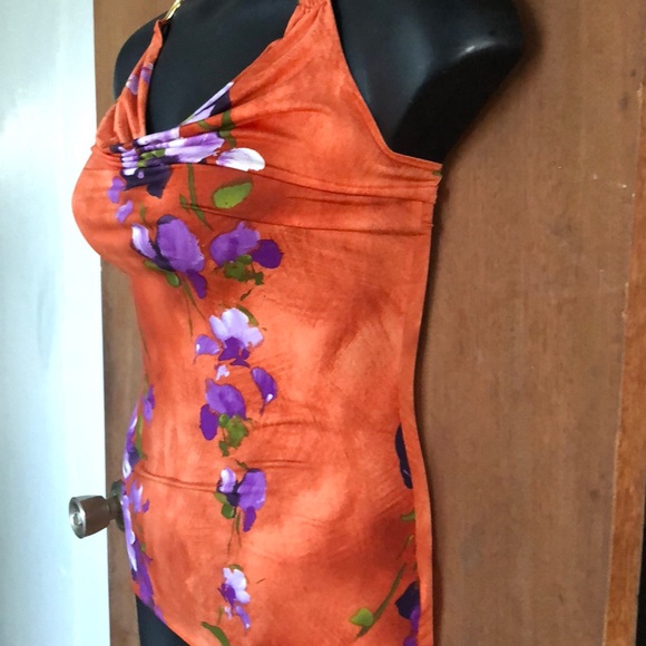 Mandee Halter top Floral Orange & Purple - Picture 2 of 4